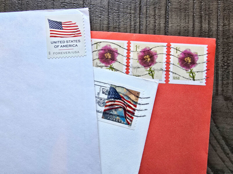 mail envelopes with USPS forever stamps