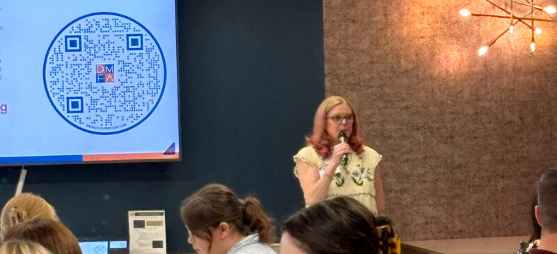 Jenn Bullard speaks at a DMFA event